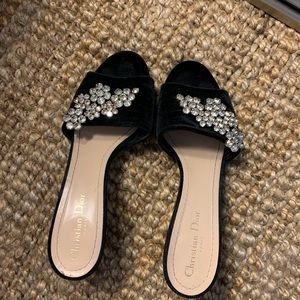 dior black velvet crystal mules 40